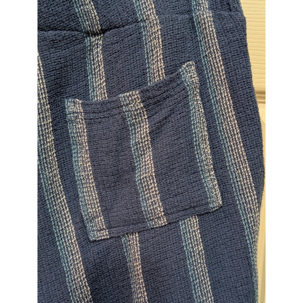 Vintage Summer Blue Striped Drawstring Shorts Mens Textured Waffle Weave Lounge - Picture 7 of 9